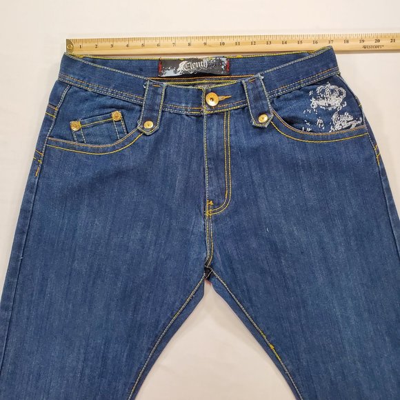 Clench Jeans Mens 36x32 Blue Denim Baggy Straight Leg Patchwork Grunge Vintage - Picture 13 of 16